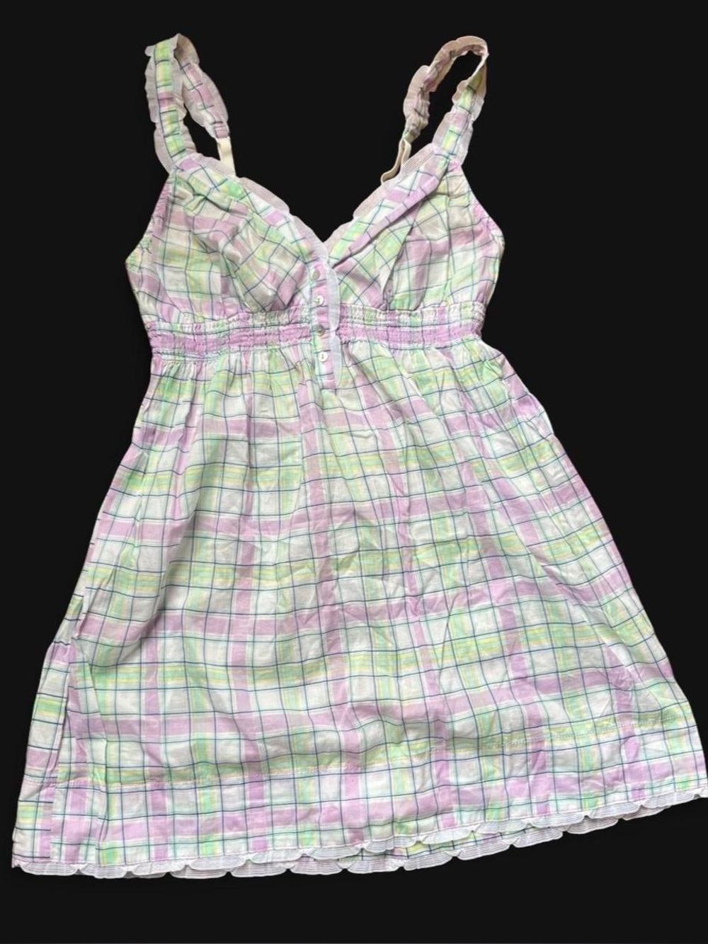 Vintage Victoria’s Secret Babydoll Dress 100% Cotton Plaid Lace Buttons Size XS